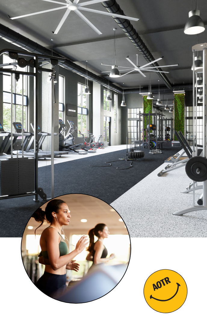 gym with inset pic of woman working out